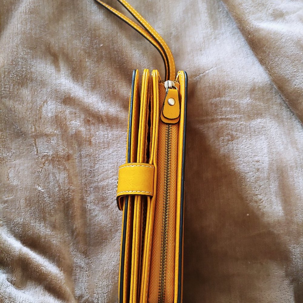 Gold Wristlet Clutch Wallet with Floral Snap - Picture 9 of 12